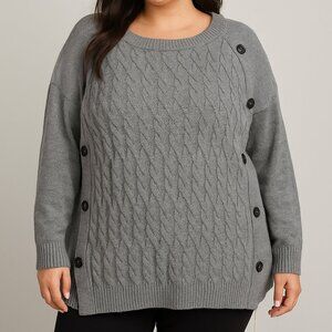 BloomChic Gray Button-Detail Knit Sweater